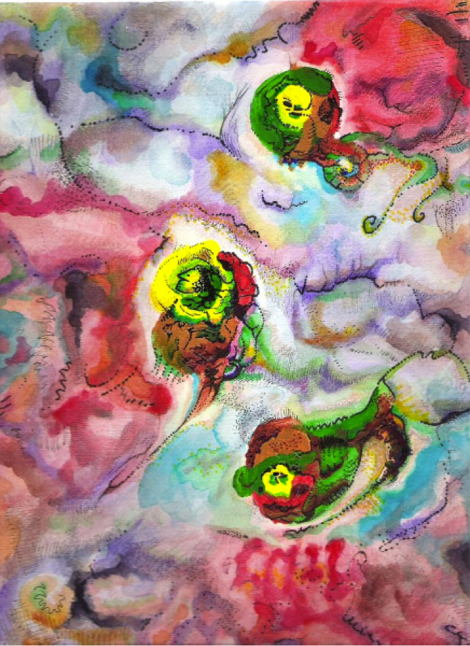 3 amoebas a painting by a person with autism - HeadStuff.org