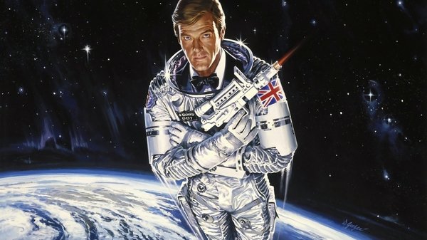 Roger Moore as James Bond in Moonraker, spy in space, outer space, spy satellite - HeadStuff.org