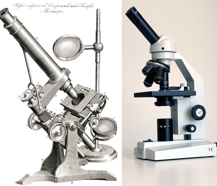 The microscope has not changed much in 100 years, and old microscope and its modern equivalent, foldscope - HeadStuff.org