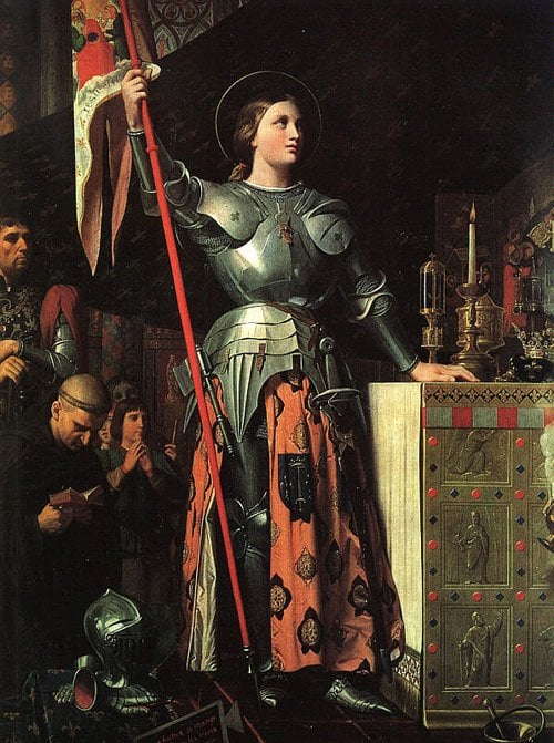 Joan of Arc, Joanne of Arc, portrait by Dominique Ingres, painting, Gilles de Rais, heretic, harlot, burned at the stake, charles vi, vii, french, history of france, 100 years war, orleans, brittany, dauphin - HeadStuff.org