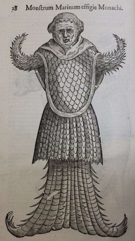 Sea Monk Monster, Monsters, Science, Renaissance science, Phd, Monstrorum Historia, Ulysses Aldrovandi, black and white monsters, monster drawings, depictions of monsters - HeadStuff.org 