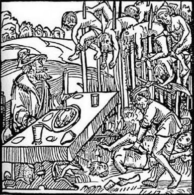 Vlad the impaler, Dracula, Vlad Tepes, the real, terrible people from history, the worst people in history, woodcut of dracula, impaled people, german, romanian - HeadStuff.org