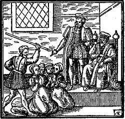 The witches before the king, from Newes From Scotland, James 1st, witch hunt, witchcraft, scotland and england, Berwick Trials, torture, anne of Denmark, gruesome - HeadStuff.org