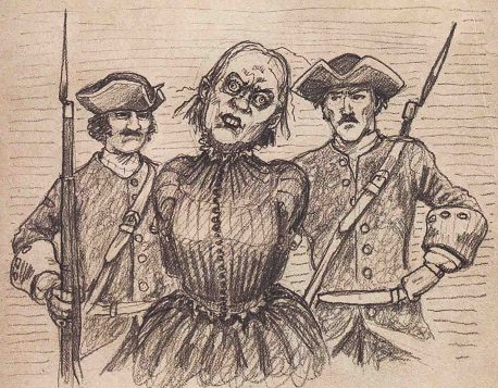 Marie-Josephte Corriveau in custody, a somewhat unsympathetic illustration by Alexandre Girard for “Créatures fantastiques du Québec” - HeadStuff.org