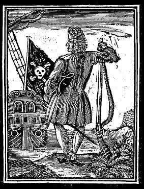 An engraving of Steed Bonnet from Johnson’s book, Blackbeard, Edward Teach, pirates, anne's revenge, concorde, history - HeadStuff.org