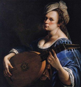 Renaissance painting of a woman (the artist, Artemisia Gentilischi) playing a lute - HeadStuff.org
