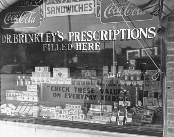 John R Brinkley shop front, prescriptions, quackery - HeadStuff.org