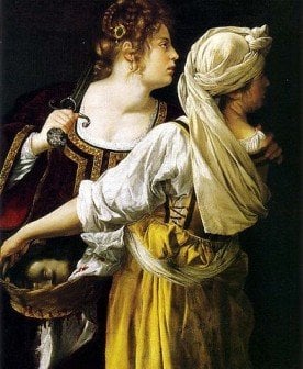 Renaissance painting of a Biblical scene with two women transporting a severed head in a basket - HeadStuff.org