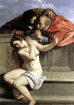 Renaissance painting of a Biblical scene, showing a young woman being harassed by two older men - HeadStuff.org