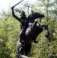 Statue of Jhalkabari, an Indian heroine, on a rearing horse. - headstuff.org