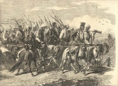 18th-century engraving of a group of Indian Cavalrymen with rifles - headstuff.org