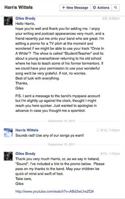 Giles Brody's brief Facebook contact with Harris Wittels - Headstuff.org
