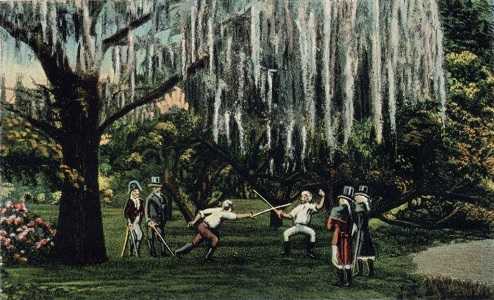 Painting of the Duelling Oaks in New Orleans - headstuff.org