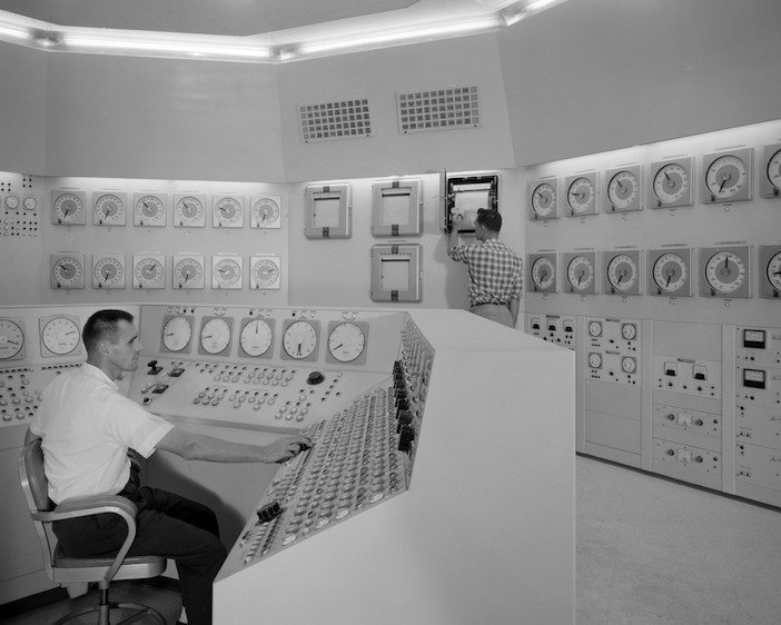 New Stock Old Stock Photograph of reactor control room