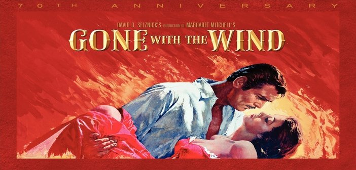 A poster for the 1939 film adaptation of 'Gone with the Wind', starring Clark Gable and Vivien Leigh.
