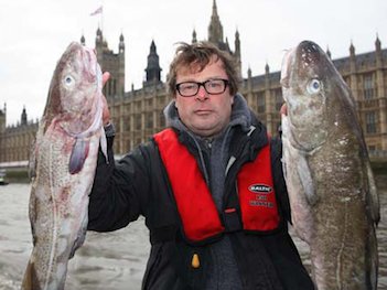 Hugh Fearnley Whittingstall with fish at Westminister