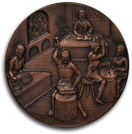 Medallion showing 16th century coinmakers at work - headstuff.org