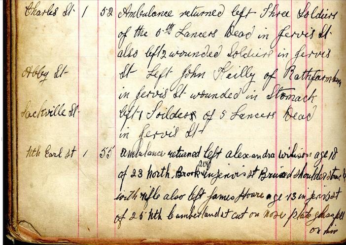 The hand-written record from Easter Monday 1916. The collection of James Hoare is noted towards the bottom of the page.