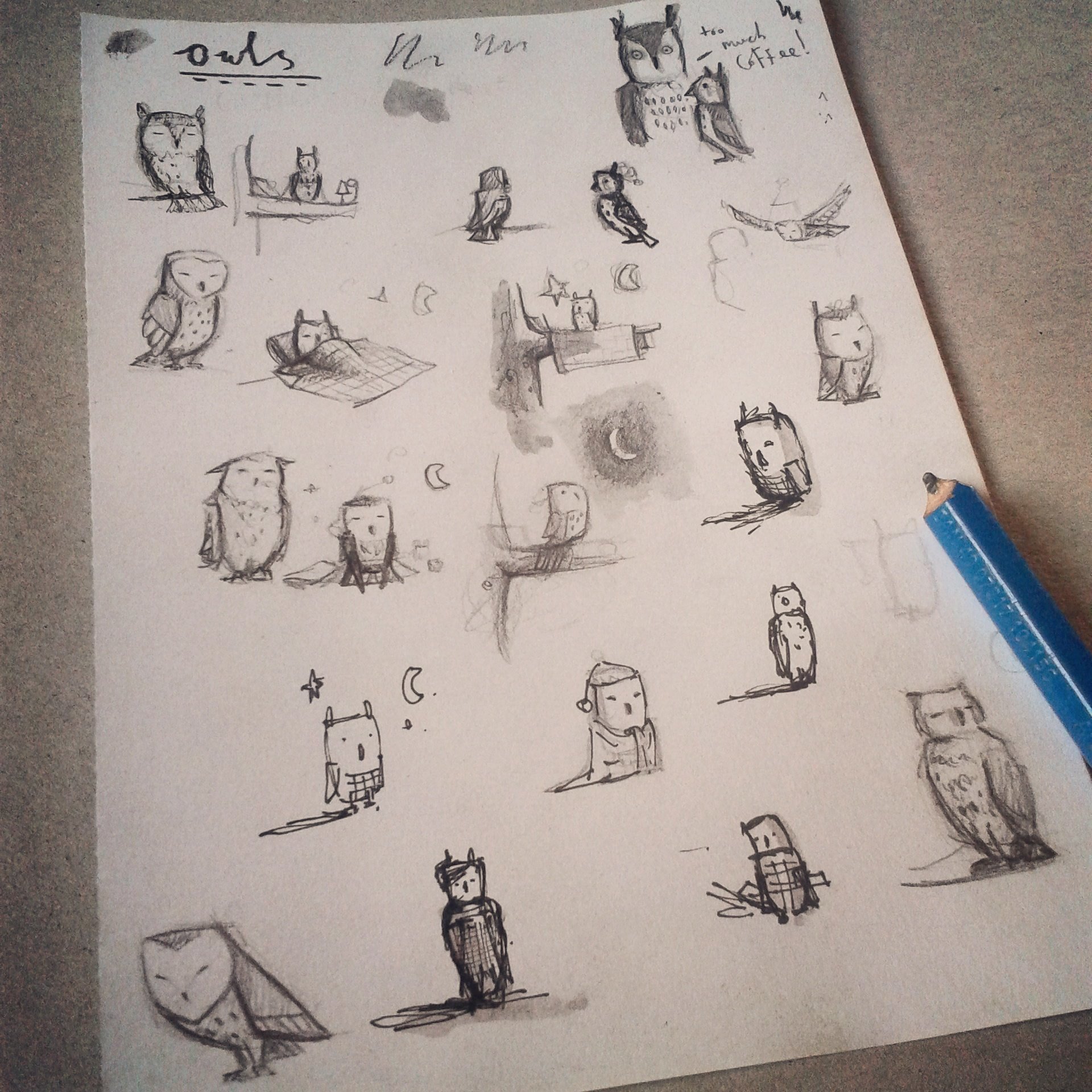 Owls, sketchbook scribblings. - headstuff.org
