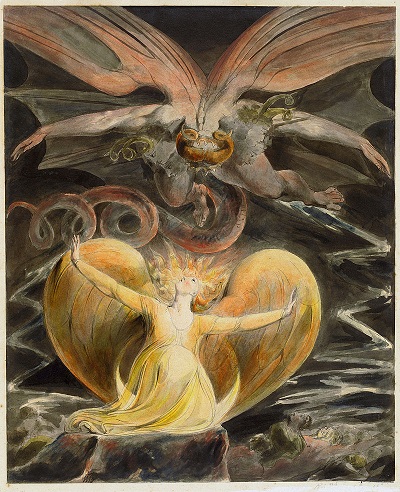 “The Great Red Dragon and the Woman Clothed In Sun” by William Blake - headstuff.org